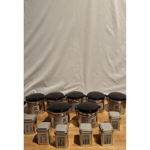 Lot of 13 Tea Storage Tins Airtight Canisters Metal Containers Matching